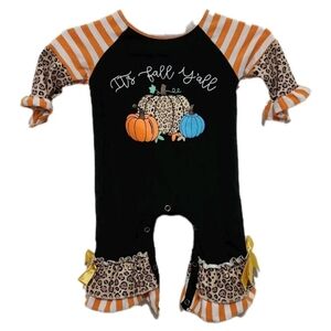 It's Fall Y'all Baby Girl 3-6 Months Ruffle Cuff Jumpsuit Halloween Thanksgiving